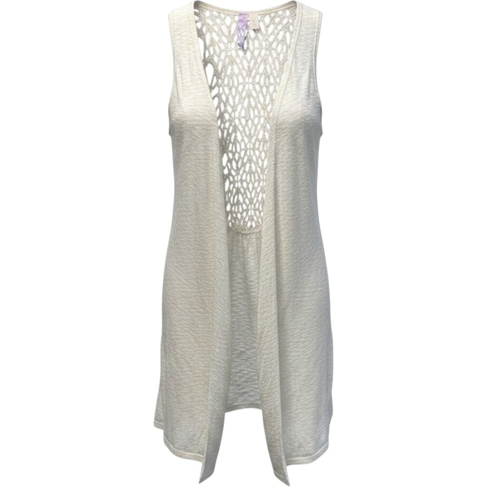 Aliya Womens Cream Crochet Lace Back Open Front Sleeveless Cardigan Vest Small